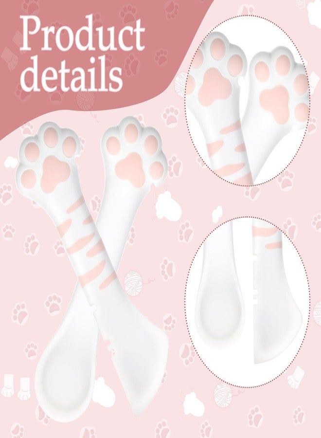 Larrel 2 Pcs Cat Food Spoon, Pet Food Can Spoon Scoop Cute Silicone Cat Can Opener Paw Shape Cats Spoons for Wet or Dry Dogs Cats Feeding Cans(White) - Image 4